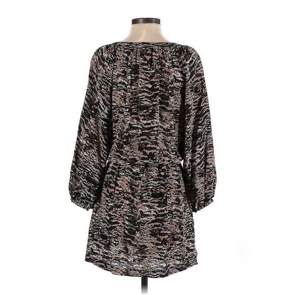 Joie Size S Casual Long Sleeve Faux Wrap V-Neck Brown Black Silk? Dress Small - Picture 2 of 4